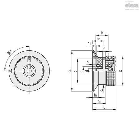 Elesa Flange with triangular index and rear compartment, MBR.40 B-1/4+FKP-C5 MBR+FKP (inch sizes)